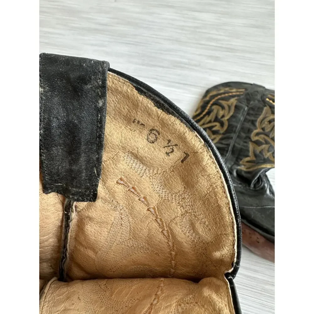 Vaquero Western Made in Mexico Leather Gold Stitching Cowboy Boots Sz 6 1/2